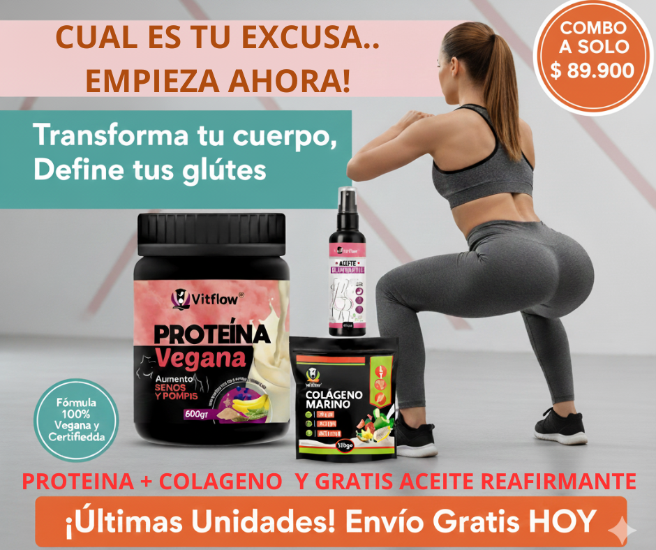 💫 COMBO AUMENTA POMPIS - PROTEINA VEGANA + COLAGENO +ACEITE REAFIRMANTE💫